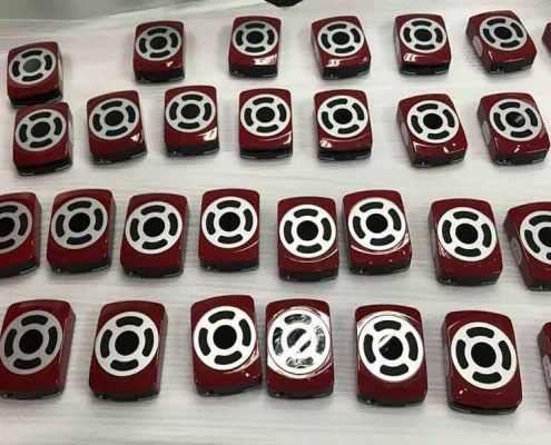 Batch of red anodised machined housings produced by E-make in Shenzhen