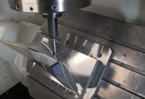Five-axis CNC machining centre in operation